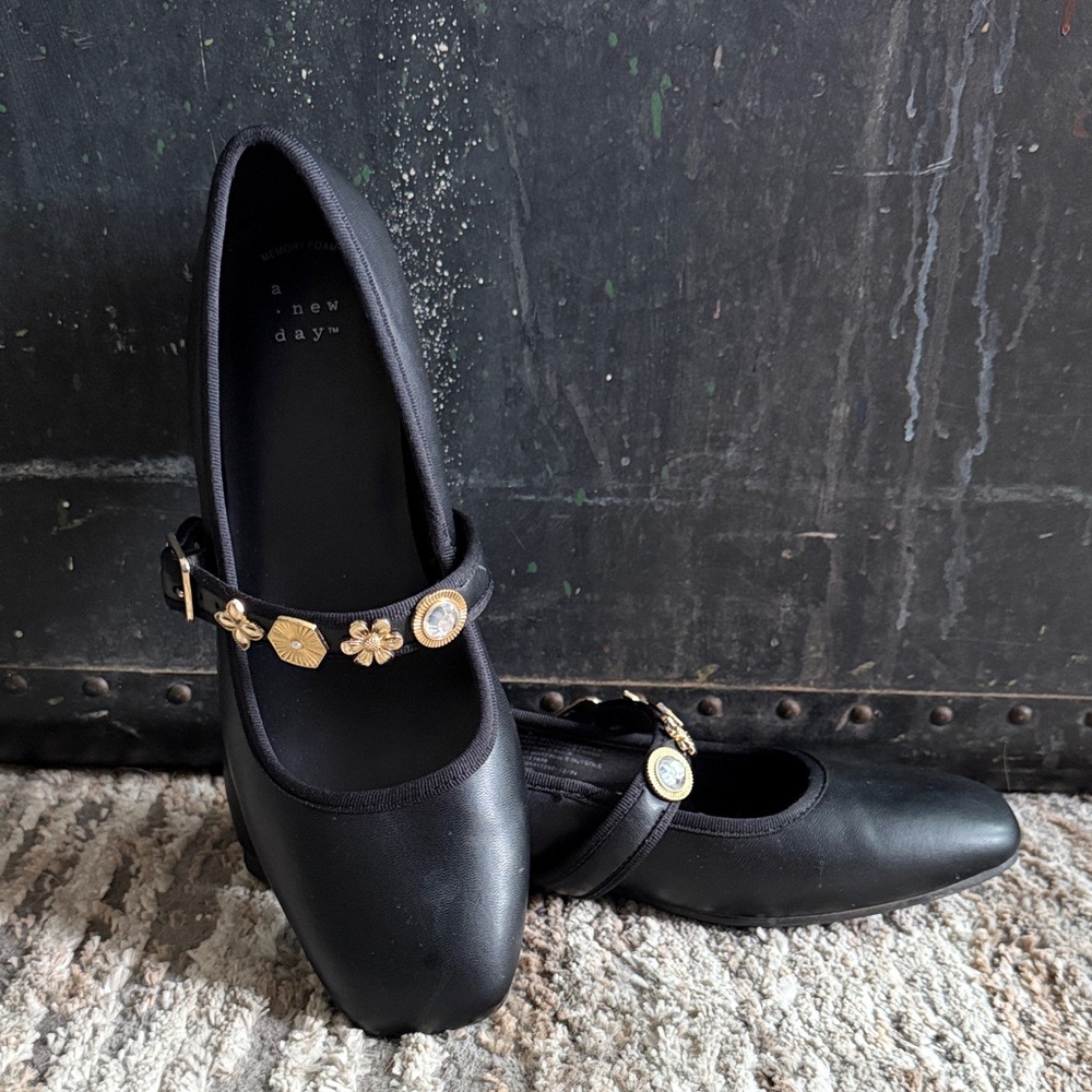 A New Day Black Flats with Gold Accents